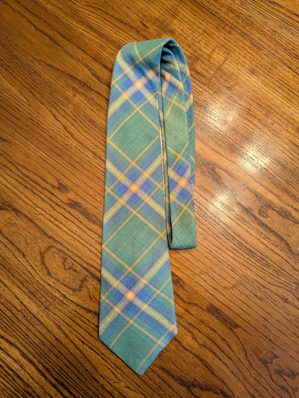 Vintage 90s GAP Plaid Cotton Tie Green Blue Orange Academic Preppy Made in USA